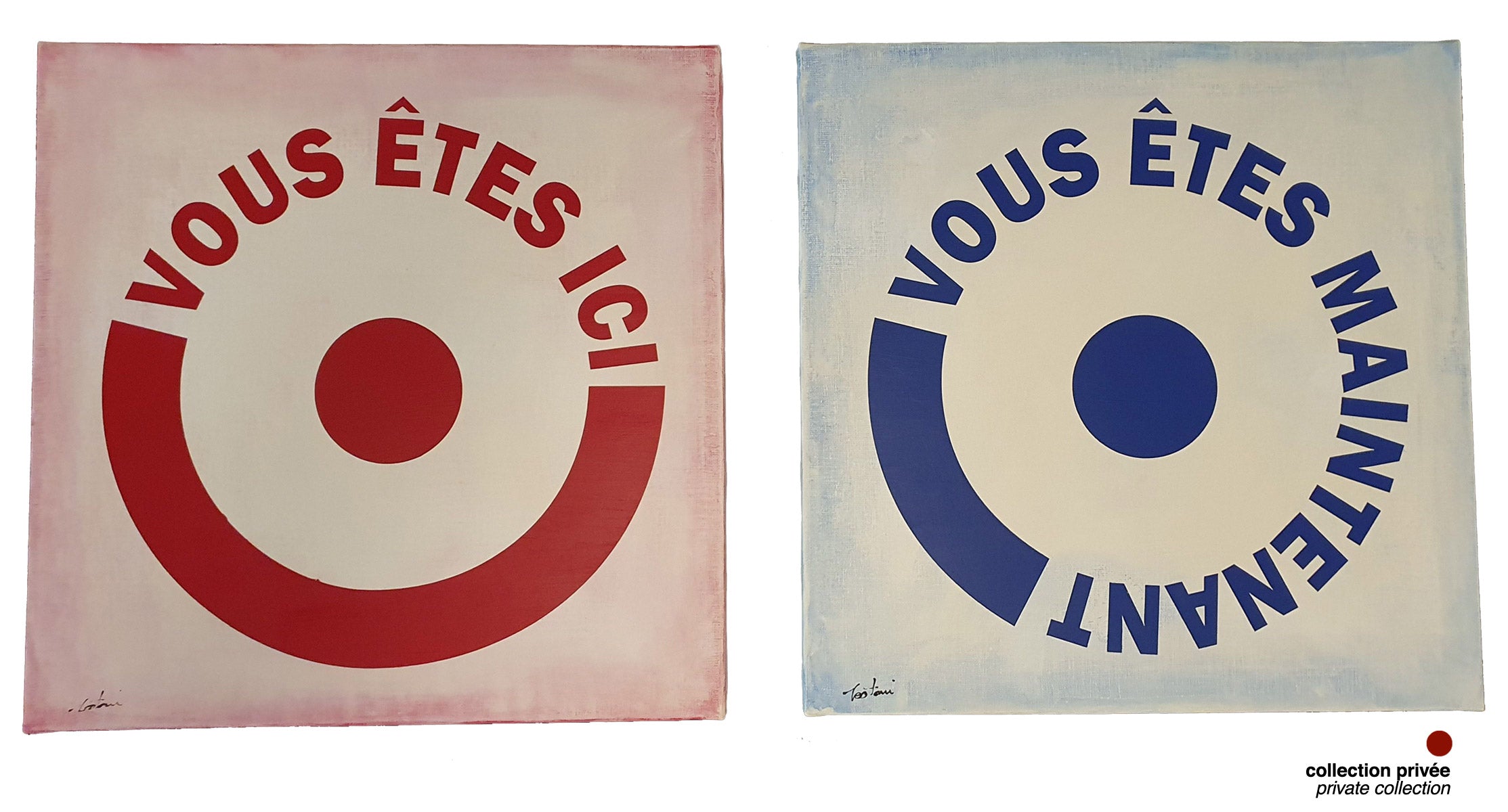 Vous êtes ici vous êtes maintenant - Peinture acrylique sur toile de lin - Diptyque 2 x 50x50 cm - 230517