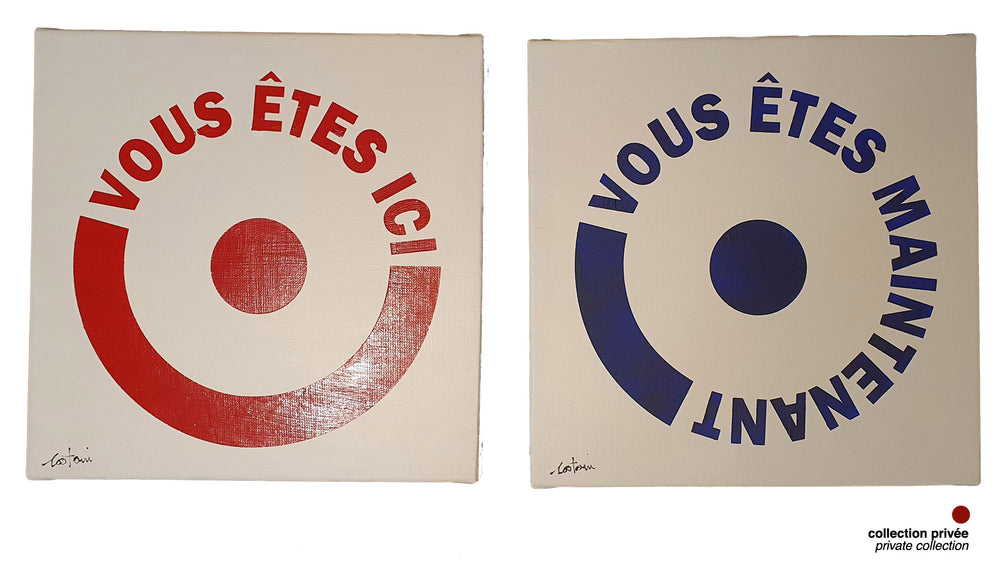 Vous êtes ici vous êtes maintenant - Peinture acrylique sur toile de lin - Diptyque 2 x 30x30 cm - 230630