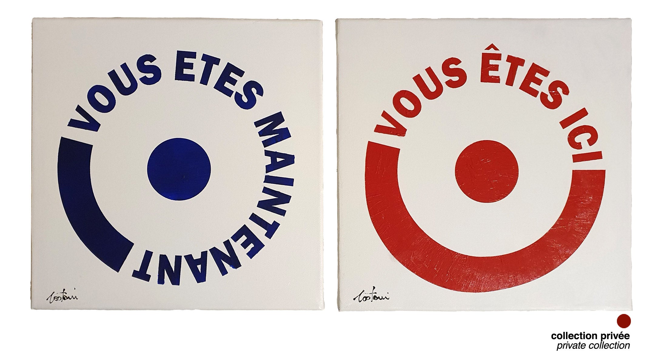 Vous êtes ici vous êtes maintenant - Peinture acrylique sur toile coton - Diptyque 2 x 30x30 cm - 230806